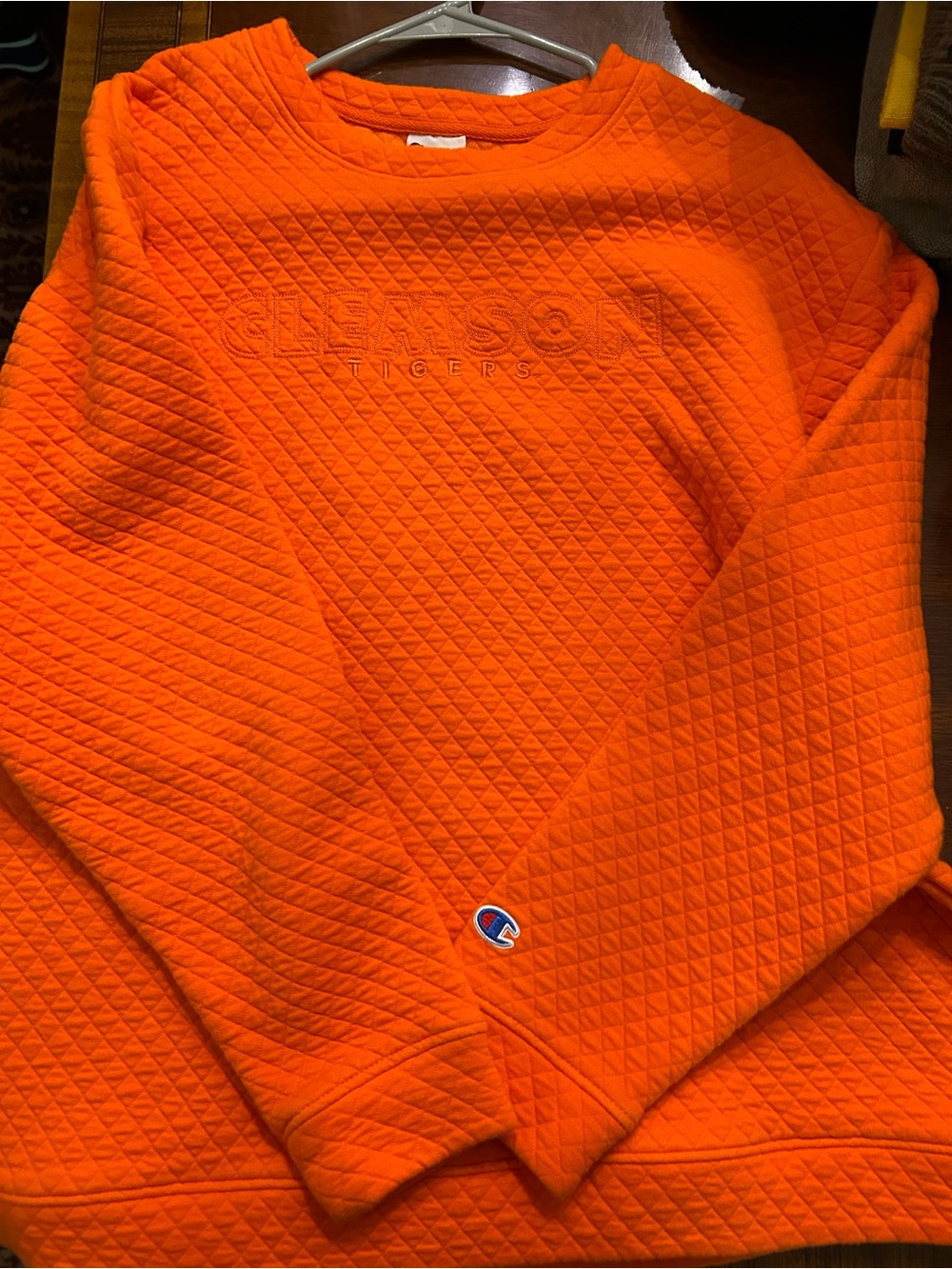 Champion Kids Bright Orange Quilted Crewneck Sweatshirt